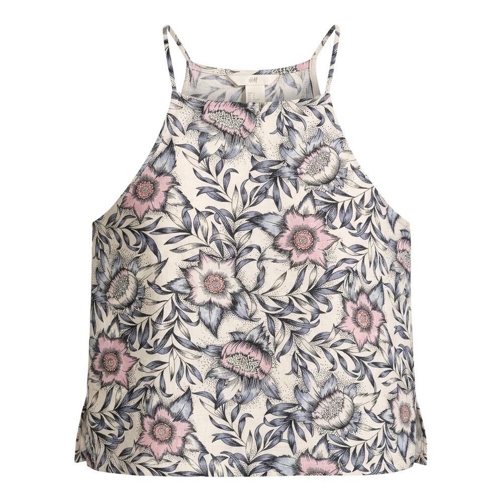 HM‎ Women Floral Halter Neck Camisole Top Pink Blue Cream Size M